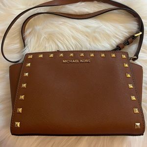 Michael Kors Camel and Gold Studded Crossbody